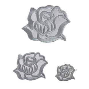 自粘灰色花朵刺绣布贴纯色图案补丁贴衣服羽绒服裤子装饰补洞贴花