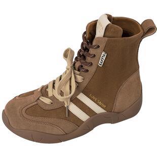 索菲娅厚底拳击靴女2025冬季新款增高休闲运动复古反绒高帮德训鞋