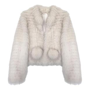 MISSZHANG毛球款狐狸毛皮草外套女双色晕染年轻款车条毛毛外套女