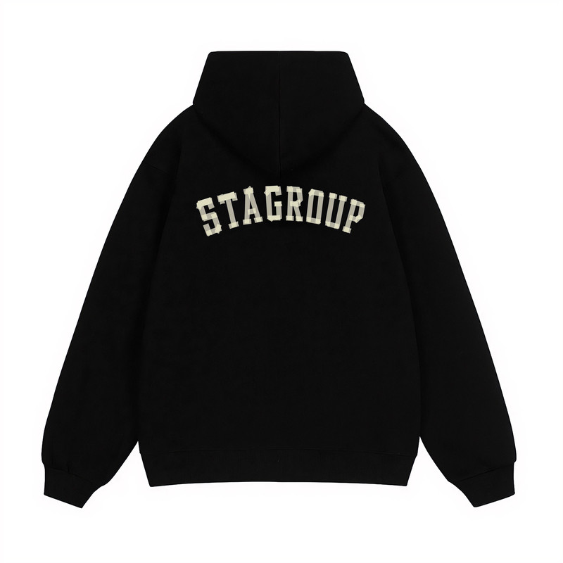 STA旗舰店美式潮牌胶带印花连帽卫衣男女秋冬季重磅纯棉黑色外套