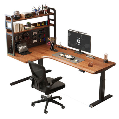 实木转角电动升降桌家用L型学习桌智能升降电脑桌办公桌电竞桌子
