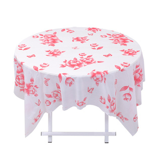 红金香一次性桌布餐桌布圆台布聚餐婚庆正方形加厚款防油印花红色