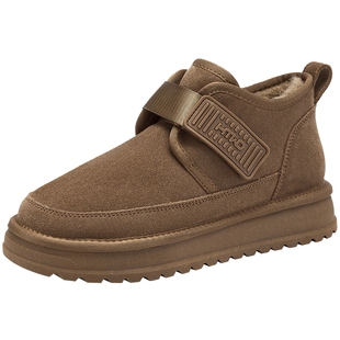 热风男鞋2025年冬季新款保暖加绒复古雪地靴厚底休闲靴子男款鞋子