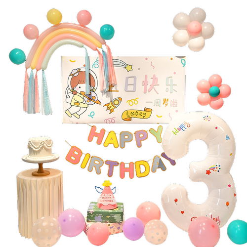 ins小红书同款生日快乐派对场景装饰宝宝儿童1周岁海报背景墙布置