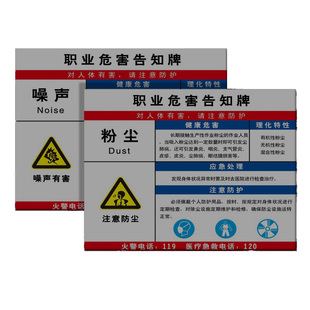 职业病危害告知卡职业危害告知牌标识牌职业健康告知卡安全风险点卫生警示标识粉尘噪声高温公告栏告示书定制
