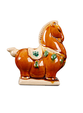 唐三彩陶瓷如意小马桌面创意摆件