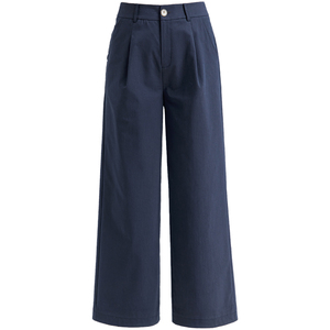 冰丝阔腿裤女2024新款小个子藏蓝色直筒休闲天丝女裤夏季薄款裤子