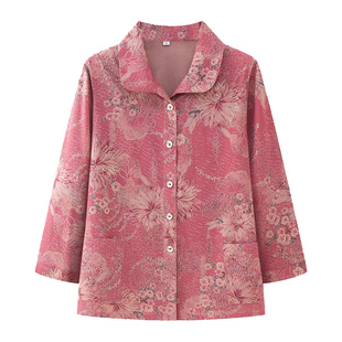 中老年人夏季女奶奶装衬衫新款上衣妈妈女装春秋季套装七分袖衣服