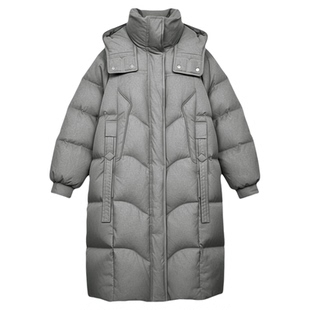 印象草原秋冬新款连帽中长款羽绒服女冬季加厚保暖外套上衣