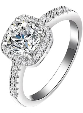 S925纯银莫桑石爆闪小方糖戒指女开口镶嵌经典求婚轻奢高级感礼物