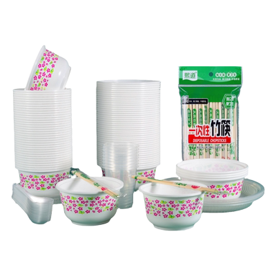 印花家用一次性碗筷套装加厚结婚