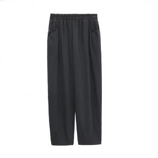中老年弹力高腰裤松紧腰纯色休闲妈妈裤宽松直筒九分高弹夏季女裤