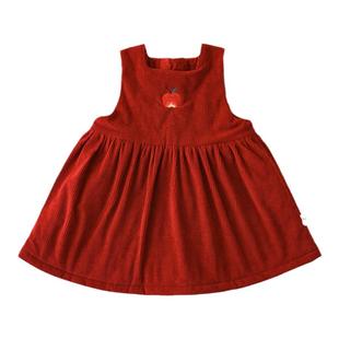 幼悠女童背心裙冬季宝宝红色保暖裙子复古女孩加厚夹棉儿童连衣裙