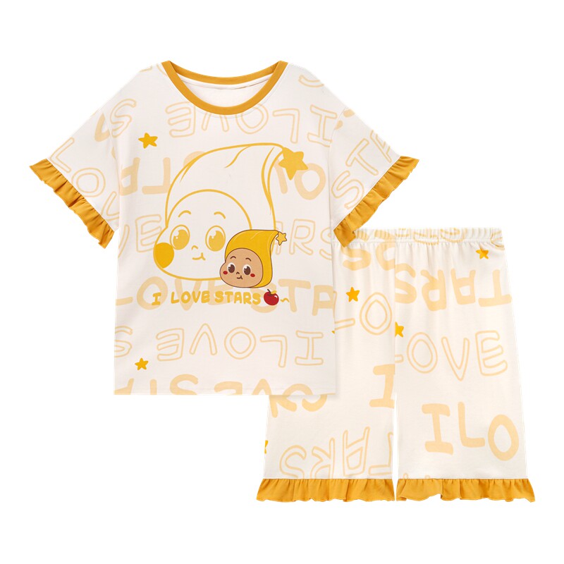夏款纯棉短袖可爱大童母女家居服