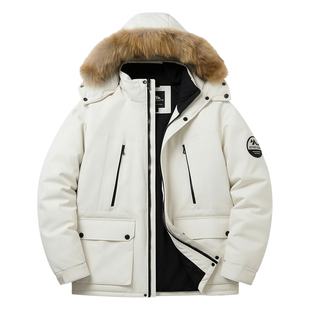 男士可拆卸毛领羽绒服男款冬季滑雪服男工装外套连帽派克服鸭绒服