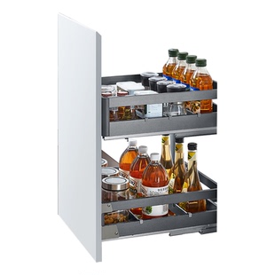 悍高橱柜拉篮L系列抽屉式双层304不锈钢厨房收纳碗篮调味篮置物架