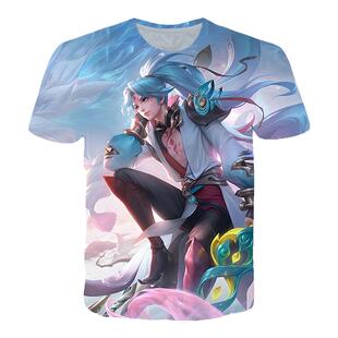 王者荣耀亚连落雪白狼衣服短袖T恤夏季男女中小学生青少年cos上衣