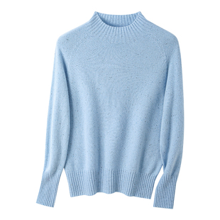 蓝色半高领毛衣女款2025新款宽松慵懒高级感100纯羊毛打底衫秋冬