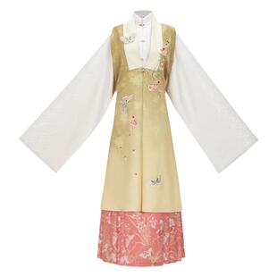 花朝记｜春尘｜明制传统绣花汉服｜竖领对襟直袖长袄长比甲马面裙