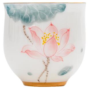 高档德化白瓷手绘主人杯75ml茶杯茶具品茗杯家用单杯茶盏中式礼盒