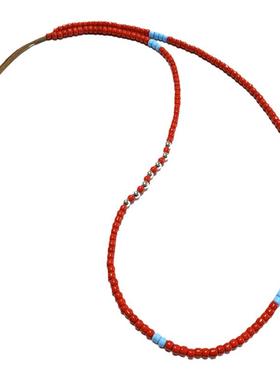 WANGWANG  琉璃米珠925纯银5.5MM原创民族风红色情侣吊坠项链