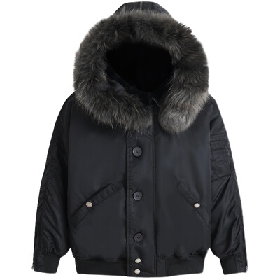 可拆卸貉子真毛领加厚棉服夹克