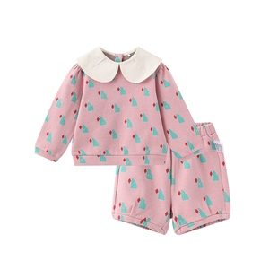 moimoln小云朵童装2025年春季女童翻领上衣休闲短裤春装套装