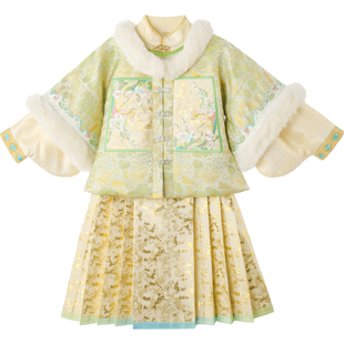 乌扣 翠缕.金兰 女童汉服套装儿童汉服冬款保暖明制加厚冬款