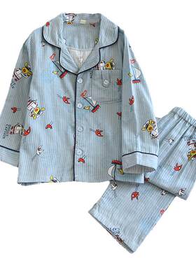 春秋薄款纯棉纱布长袖恐龙家居服