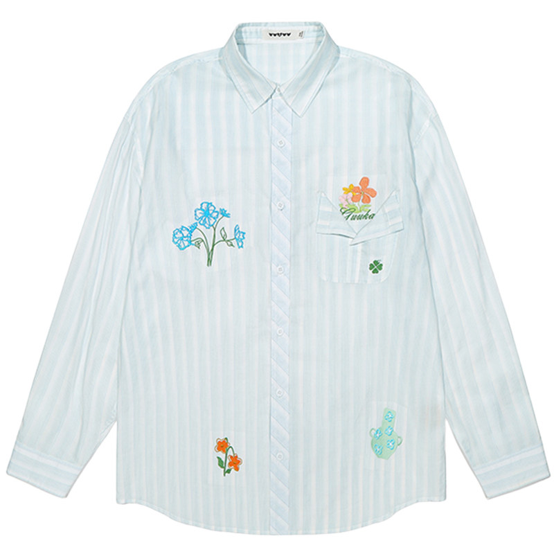 普普同款GUUKA条纹长袖衬衫女 莱赛尔棉透气衬衣物理防晒外套遮阳