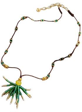 欧美时尚绿色流苏串珠手工小米珠编织项链度假风复古锁骨链轻奢