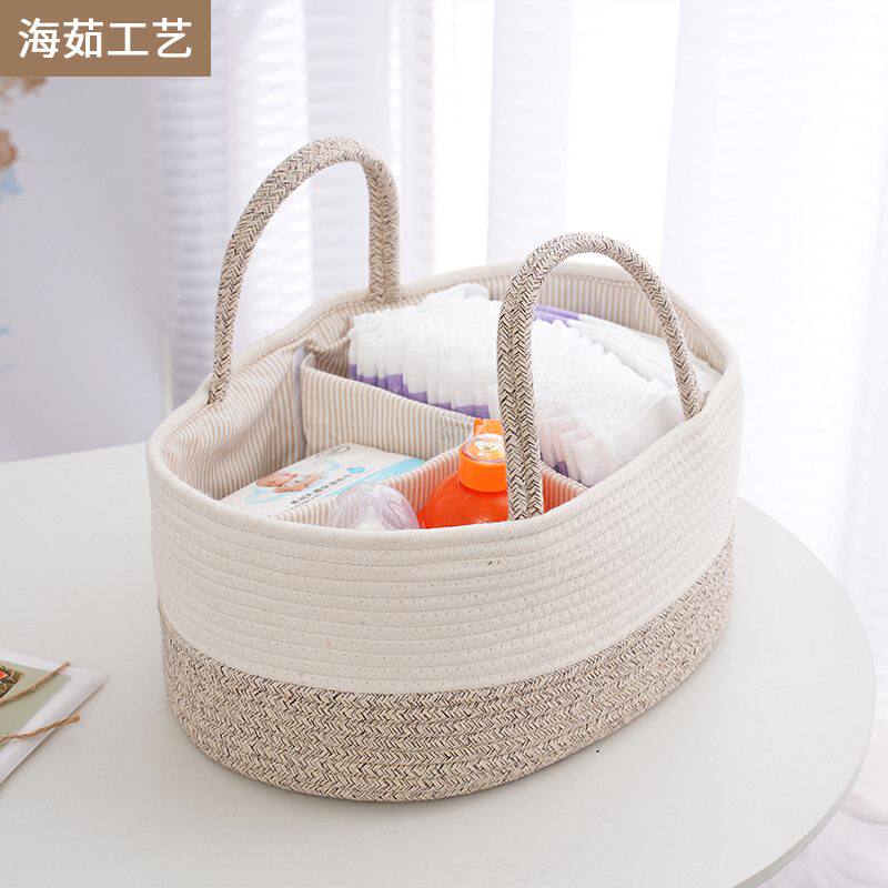 新款亚马逊母婴尿不湿收纳篮分格棉母婴收纳多功能绳尿布神器编织