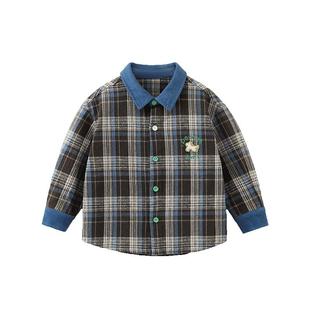 齐齐熊宝宝格子衬衫男童长袖外套2025秋冬季新款儿童保暖衬衣女童