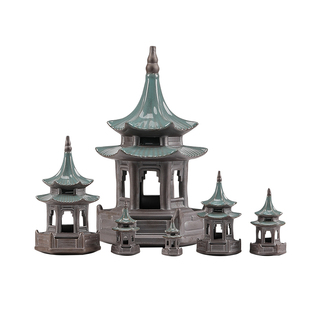 小亭子鱼缸造景六角亭小宝塔假山园艺盆景陶瓷茶道桌面摆件微景观