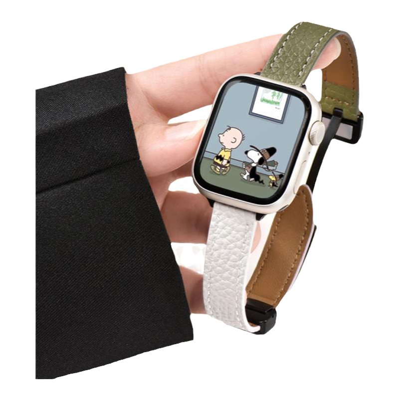 适用iwatch磁吸折叠扣皮表带拼色