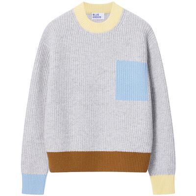 BLUE ERDOS春季新品简约质感羊毛羊绒彩色撞色圆领女套衫针织衫