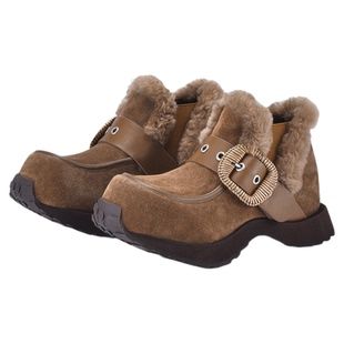 millies妙丽毛绒勃肯鞋女款2025冬季厚底短靴反绒皮保暖加绒靴子