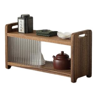 胡桃木桌面茶具收纳架实木中式博古架置物架台式茶杯架双层茶台