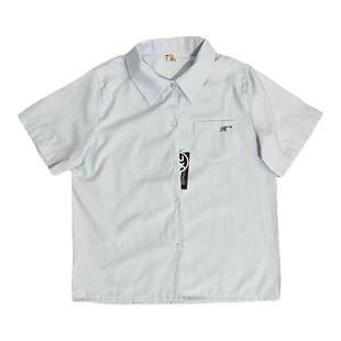 栗子猪原创【海岸线】条纹衬衫女夏季jk制服刺绣短袖长袖现货日系