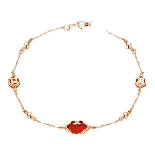 中国黄金央创银红玛瑙平安锁手链女生款生日本命年礼物送女友S925