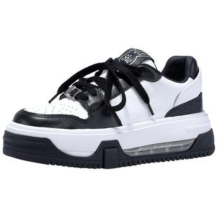 BellaLily早秋新款气垫厚底松糕鞋女牛皮休闲鞋拼色运动板鞋