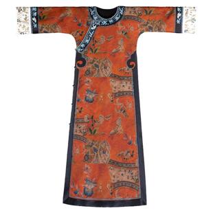 庭中花丨仿晚清古董圆领倒大袖如意襟手绣真丝香云纱旗袍改良氅衣