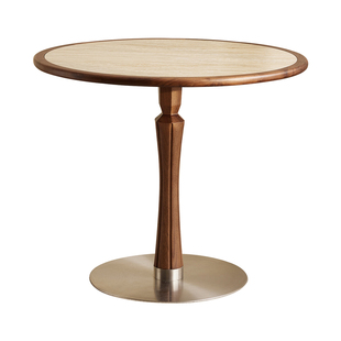 yamoo北美黑胡桃木洞石岩板餐桌现代简约圆形饭桌家用实木圆桌