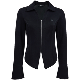 ONLY2025冬季新款V领双开拉链开叉马蹄袖口修身纯色开衫卫衣女