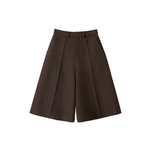 【旧时忆海】Uena红棕色羊毛呢六分中裤直筒阔腿挺缝设计休闲裤女