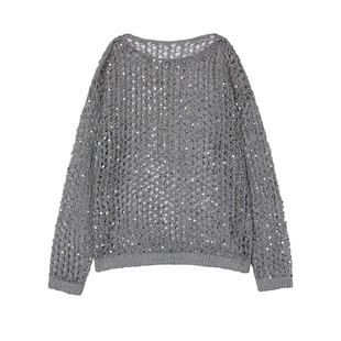 CROWNLESS未冕2025春季新品带子纱绣珠片钻闪镂空一字领透明罩衫