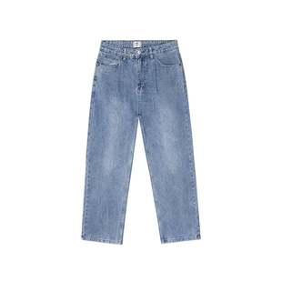 IDLT 单褶复古宽松牛仔裤 洗水蓝 中高腰阔腿直筒裤 男 街头潮ins