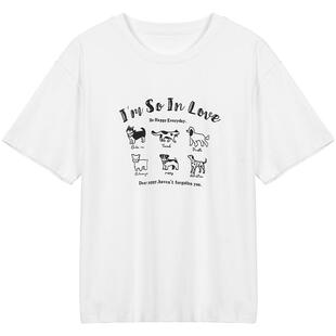 LAGOGO白色印花T恤短袖女士拉谷谷2025年春夏季新款舒适内搭上衣