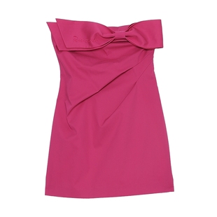 RuirUirul蝴蝶结抹胸连衣裙秋季新品修身捏褶优雅桃红色裙子