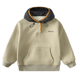 男童加绒卫衣秋冬款2025冬装新款儿童加绒加厚一体绒保暖连帽上衣